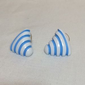 VTG 1980s White & Blue Striped Triangle Earrings